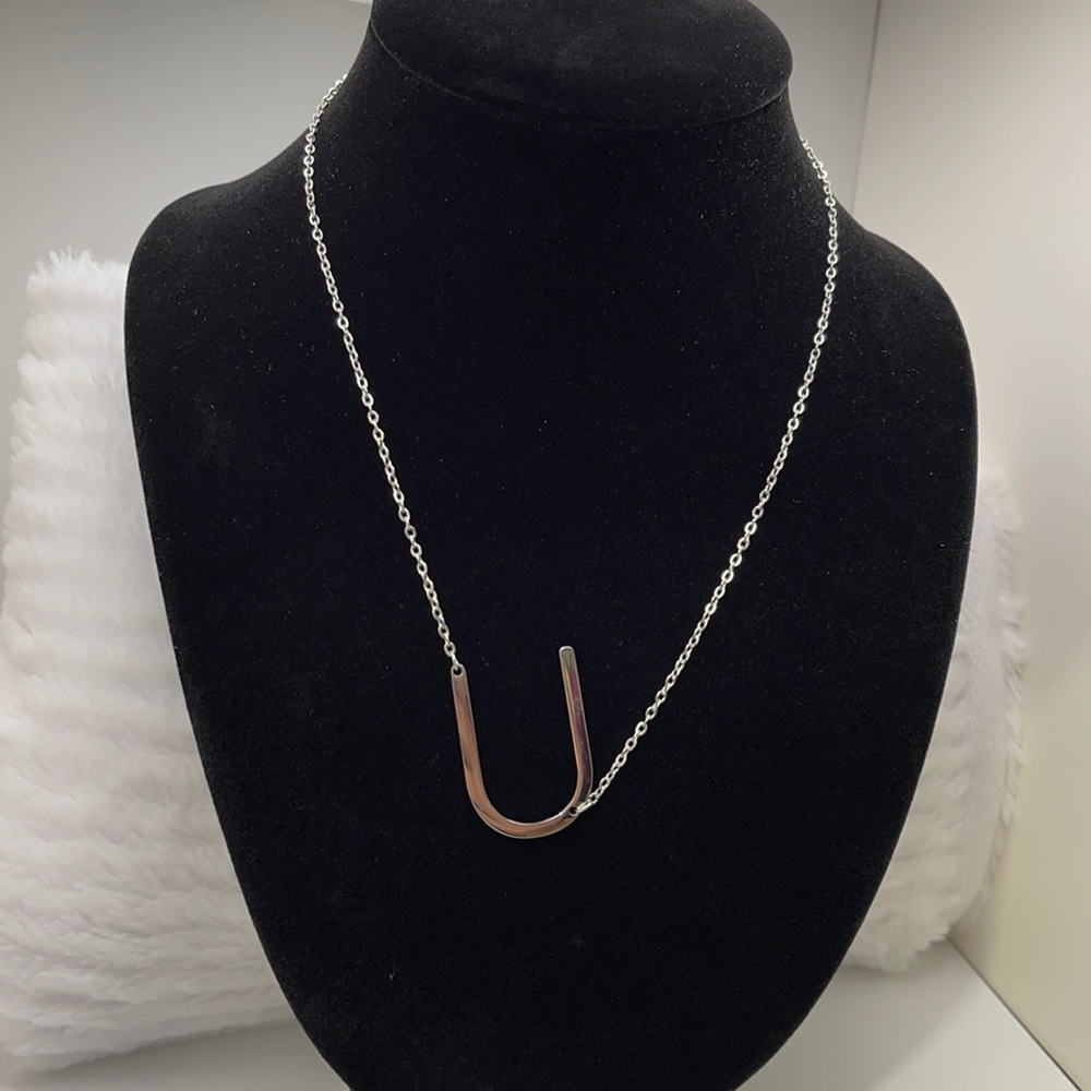 Unique “U” Silver Tone Necklace